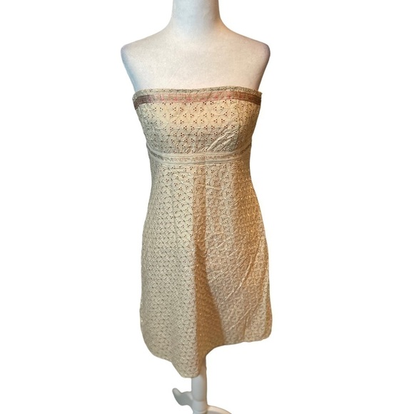Y2K BOSTON PROPER 100% cotton eyelet detail strapless mini dress, SIZE 8 - Picture 4 of 10